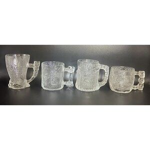 Flintstones McDonalds "RocDonalds" Set of 4  Glass Mugs Movie Promotional Amblin